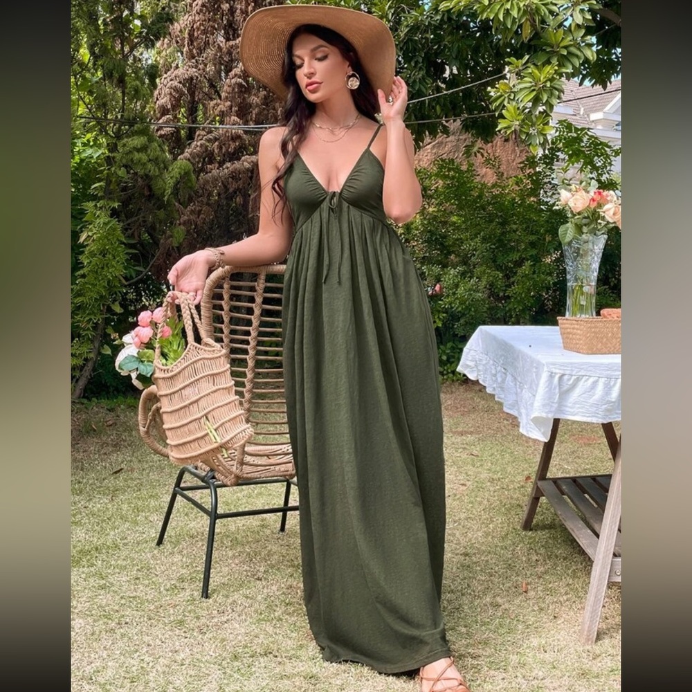 Elegant Olive Green Maxi Dress